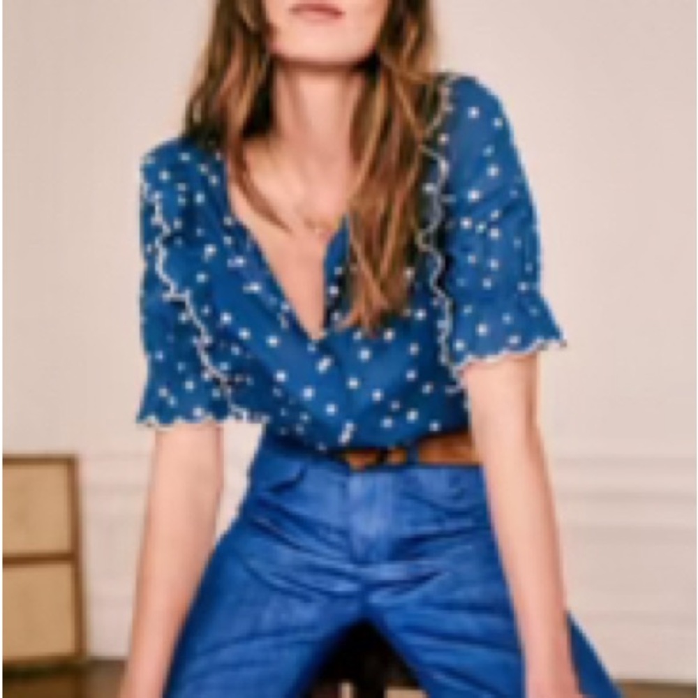 Sezane Blue and White Floral Button Down Shirt